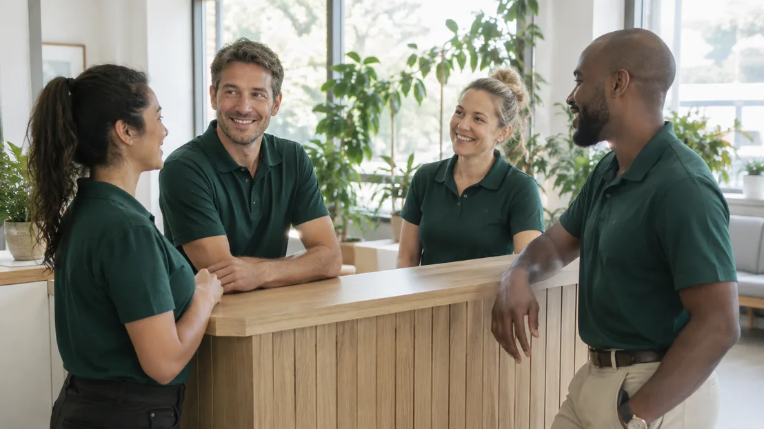 The Kinnear Chiropractic team talking at the reception desk