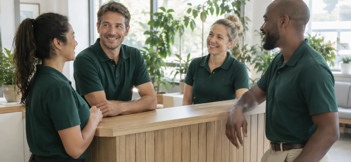 The Kinnear Chiropractic team talking at the reception desk
