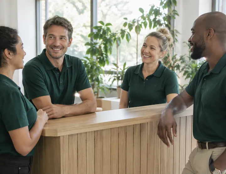 The Kinnear Chiropractic team talking at the reception desk